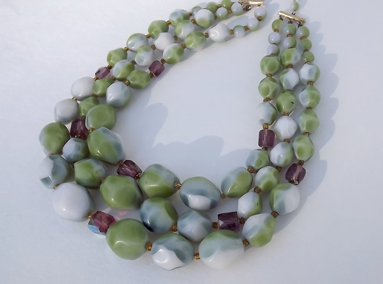 Murano Sommerso Glass Beads Necklace - Garden Party Collection Vintage  Jewelry